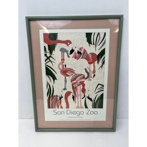 Vintage 1986 San Diego Zoo American Flamingo Poster Rebecca Covalt Framed Art 80